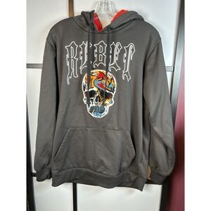 Rebel Vengeance Hoodie Sherpa Skull Logo Black Size XL Y2K Halloween